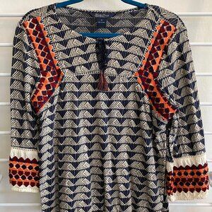 Lucky Brand Long Sleeve Multicolor Embroidered Top; Size Medium